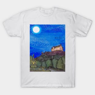 Edinburgh Castle By Night Retro Inspired Style Illustration T-Shirt